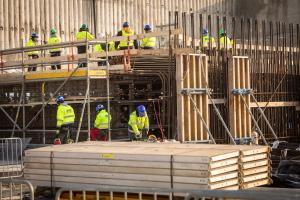 Levelling concrete construction and reinforced concrete mesh installation in the excavation pit of Unit 5 on 19 January 2026. Photo: Paks II. Ltd.
